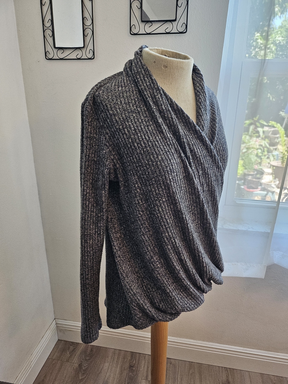 Anthropologie Draped Ribbed Cowl Sweater - Heather Gray Gropcore Effortless